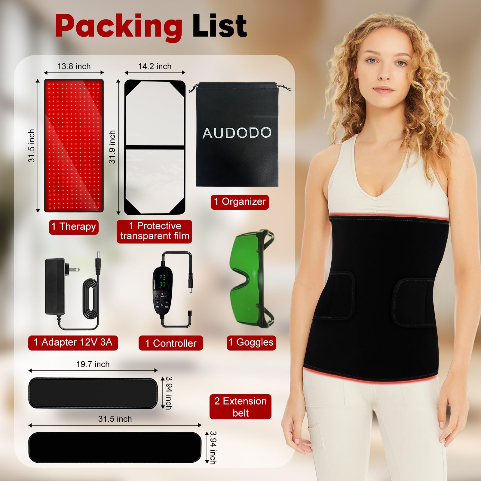 AUDODO red light therapy mat provides five power levels for comfort