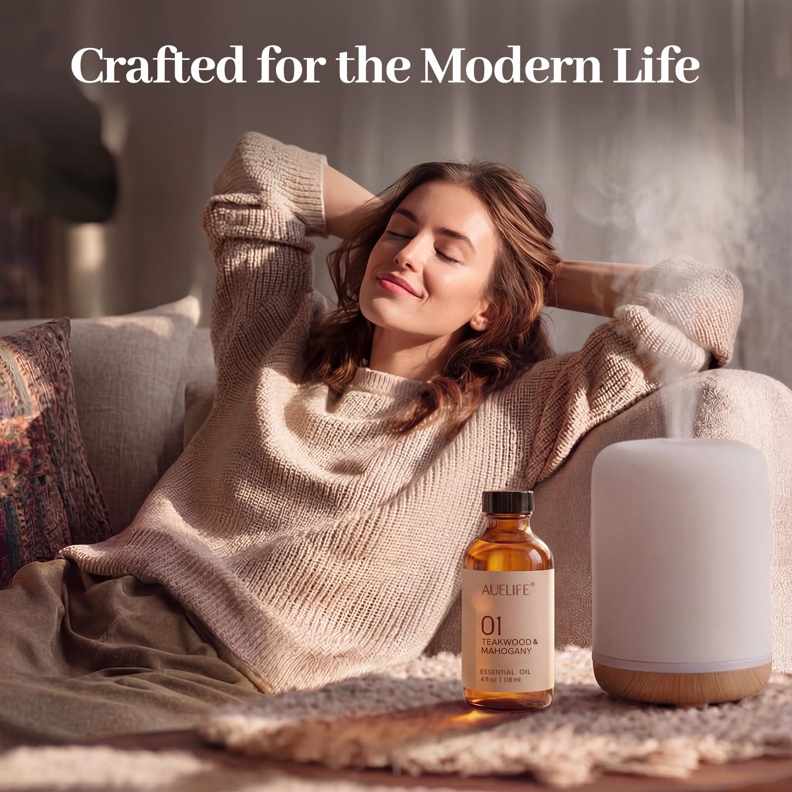 Auelife Teakwood & Mahogany wax melts releasing a robust aroma