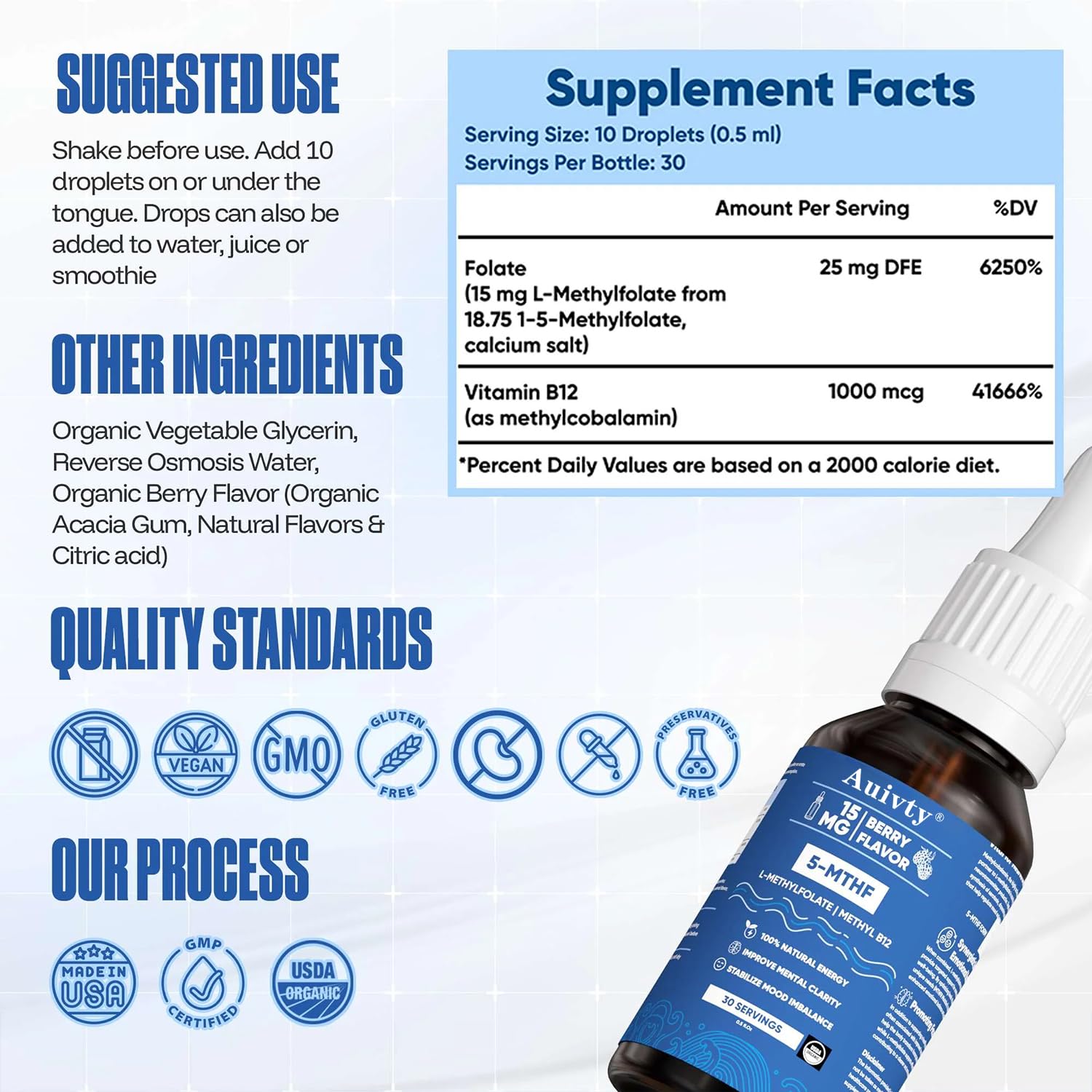 Auivty label emphasizes vegan, non-GMO ingredients and clean formula.