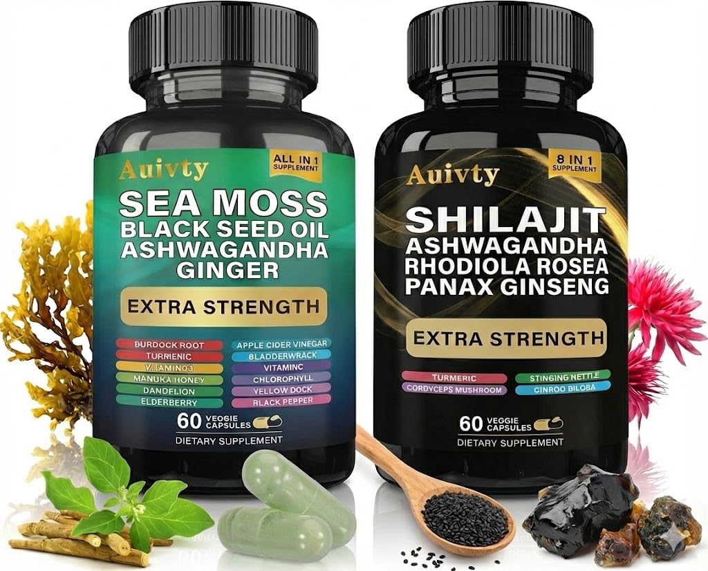 Auivty Sea Moss Complex bottle with 120 vegan capsules for daily vitality.
