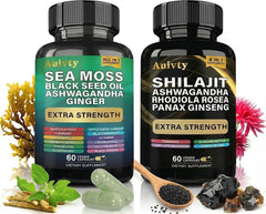 Auivty Sea Moss Complex bottle with 120 vegan capsules for daily vitality.