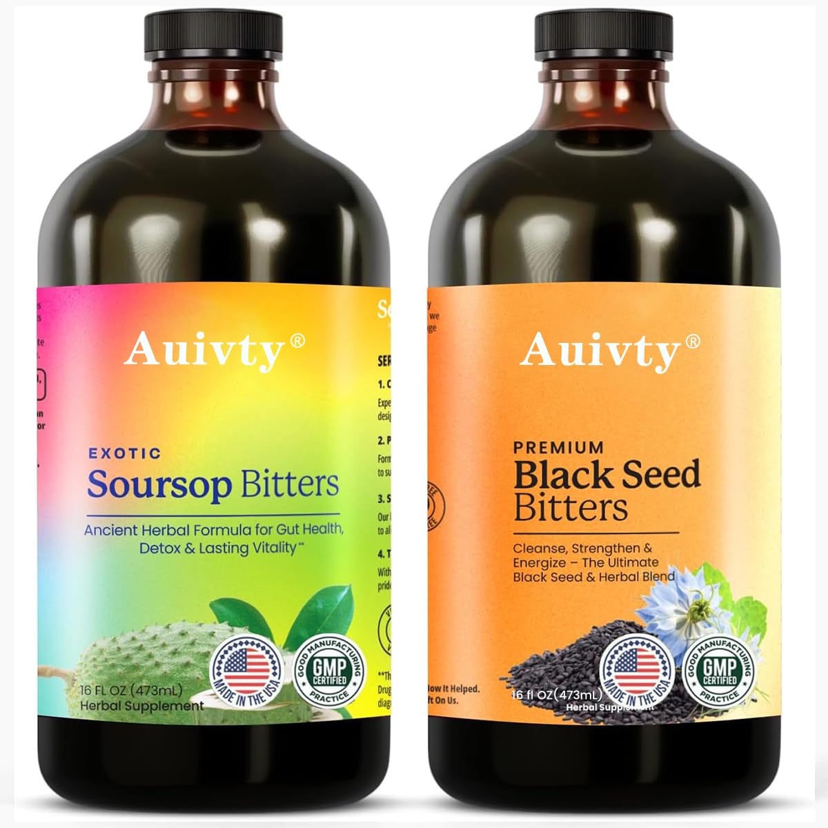 Auivty Soursop Bitters bottle front with herbal blend for digestion.