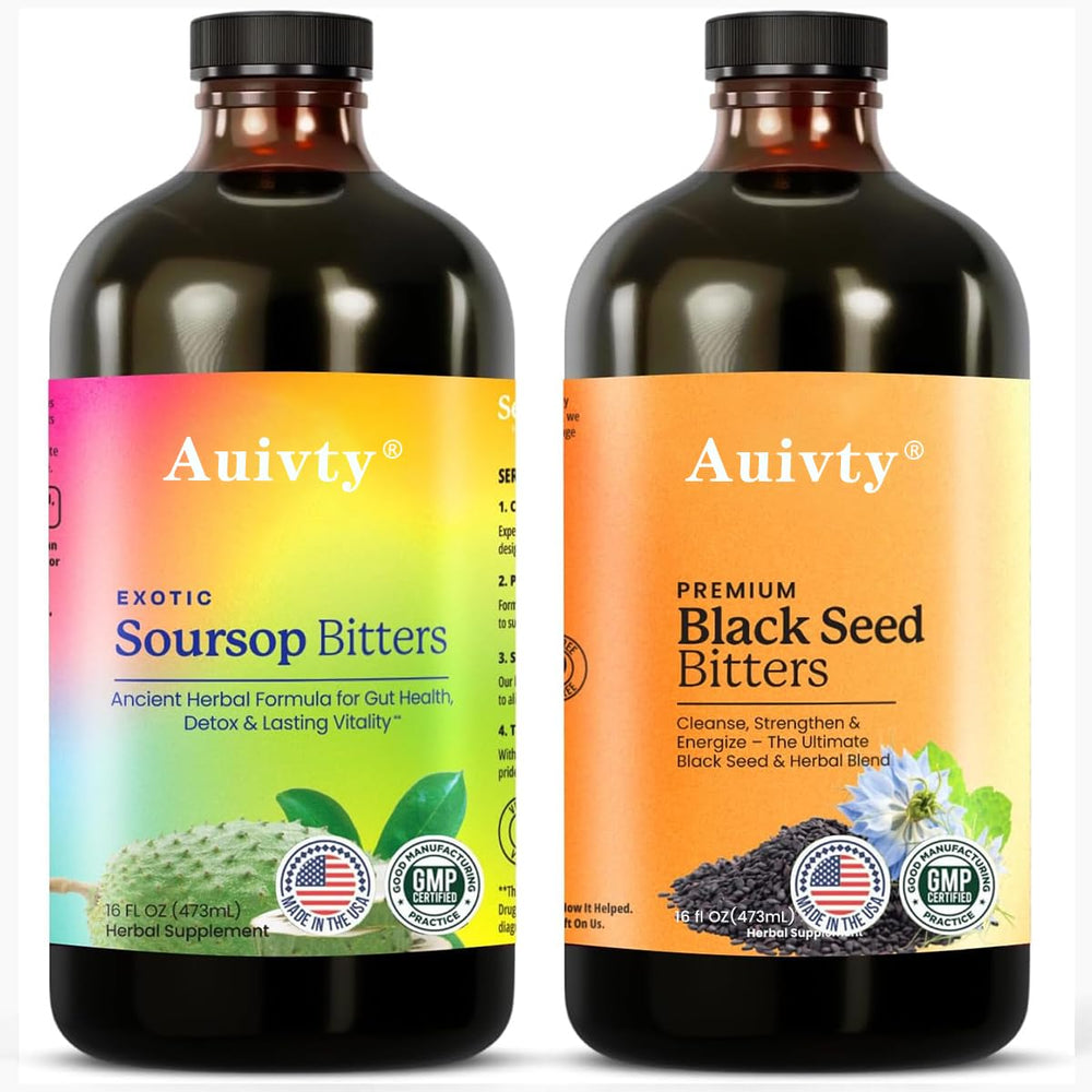 Auivty Soursop Bitters bottle front with herbal blend for digestion.