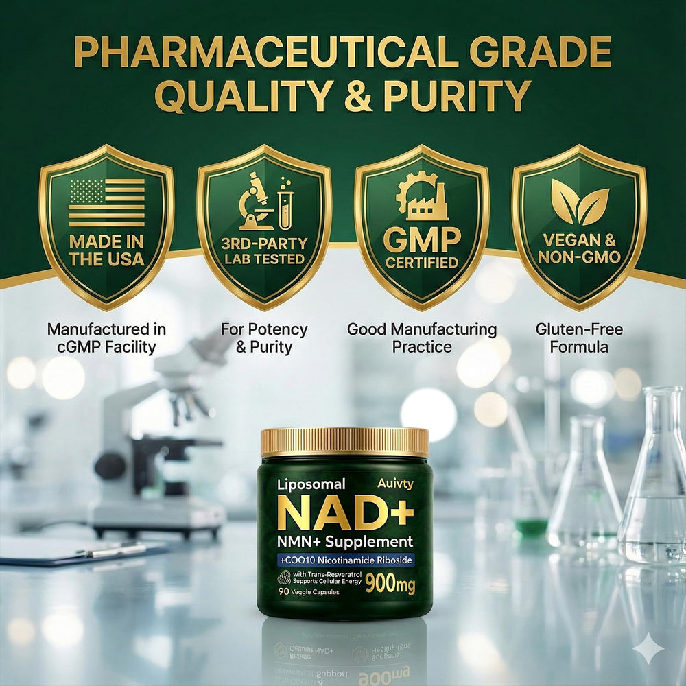 Auivty third-party lab testing seal assures verified potency and safety.