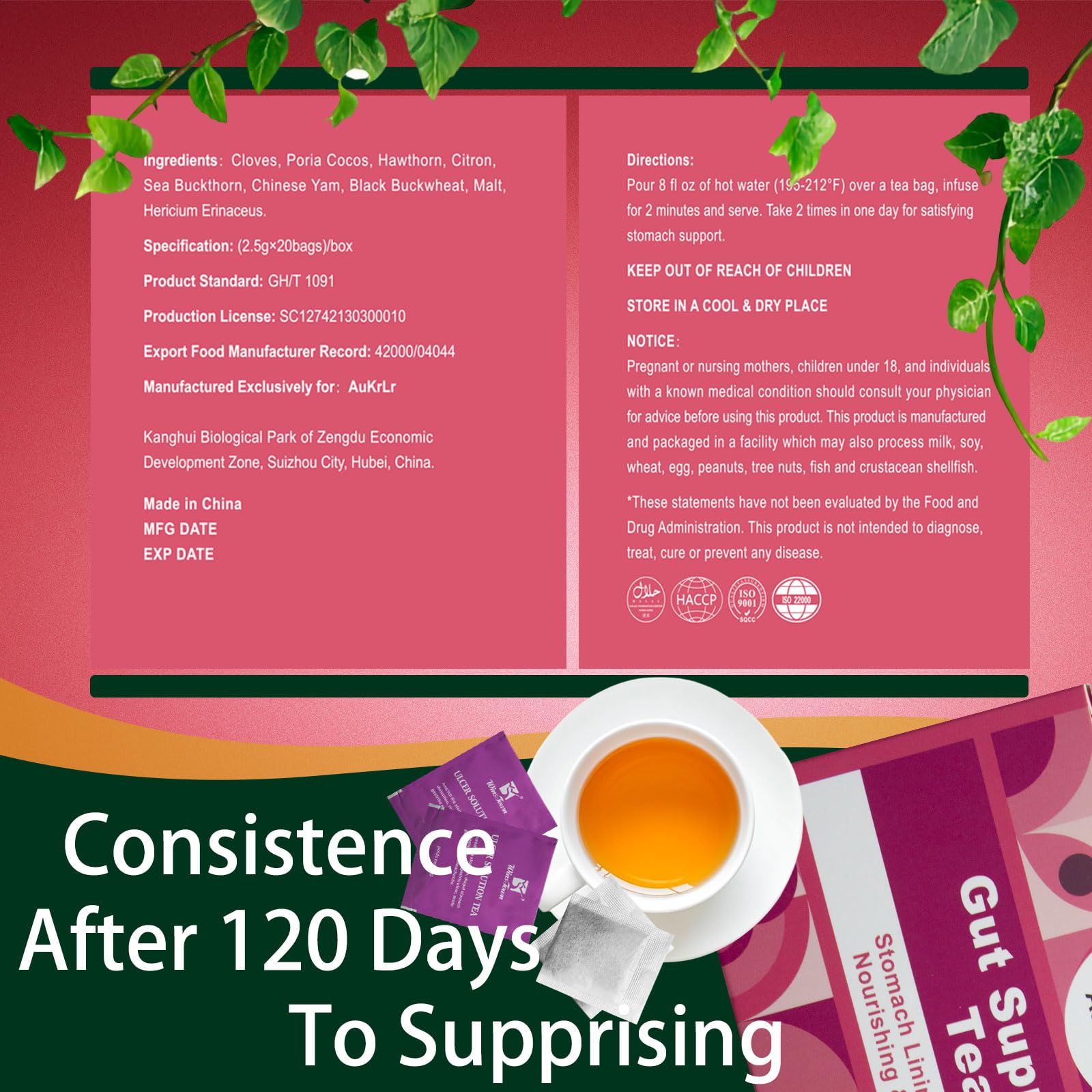 AuKrLr steaming tea cup beside a notebook, daily ritual for calmer digestion.