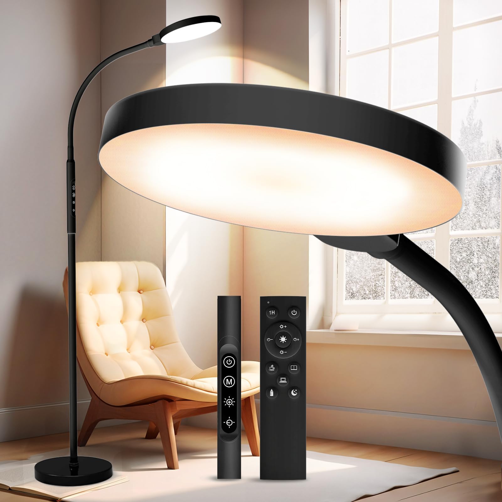 Aulaidik Light Therapy Lamp floor-base for stable, versatile living room placement.