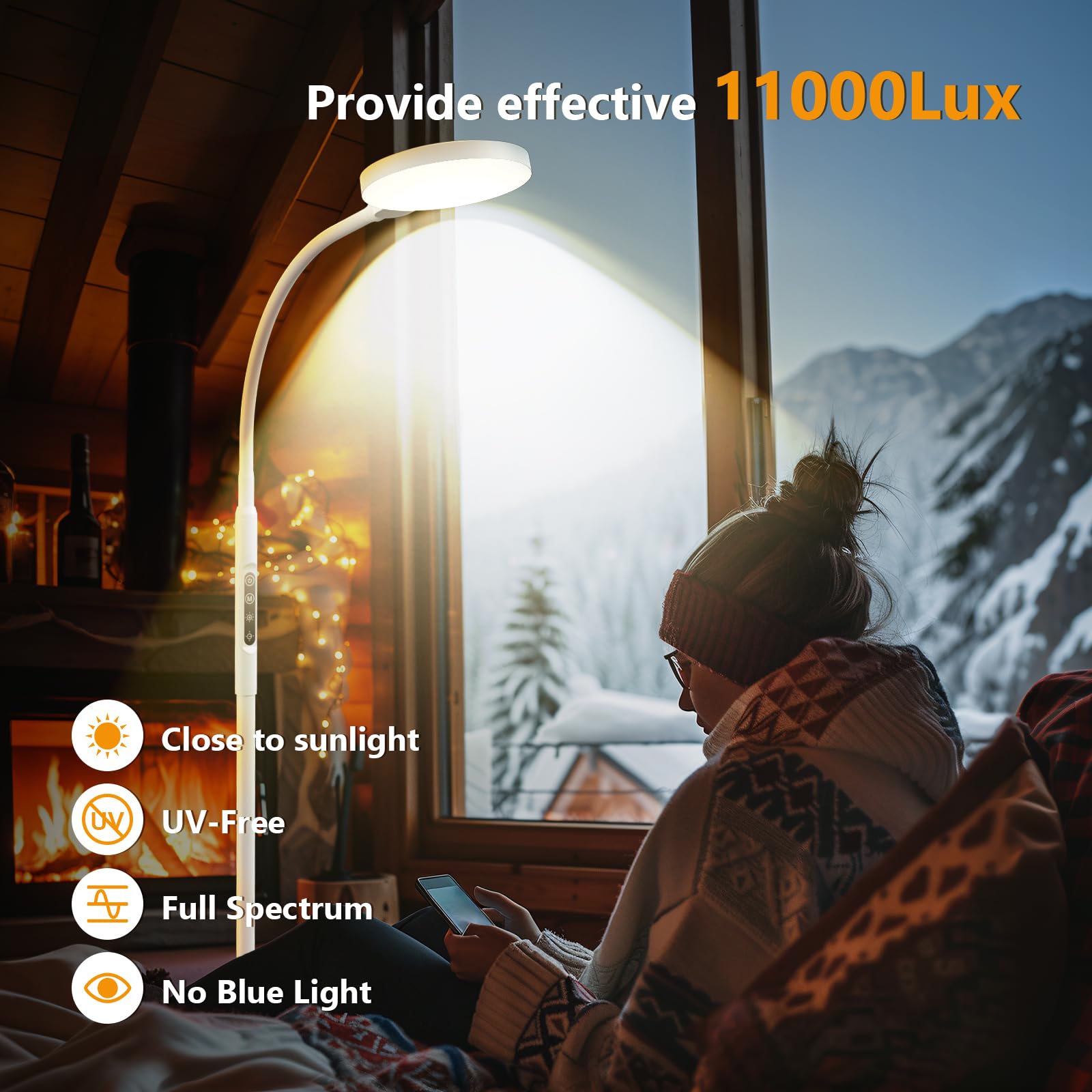 Aulaidik UV-free LED lamp delivers near-sunlight brightness for mood uplift.