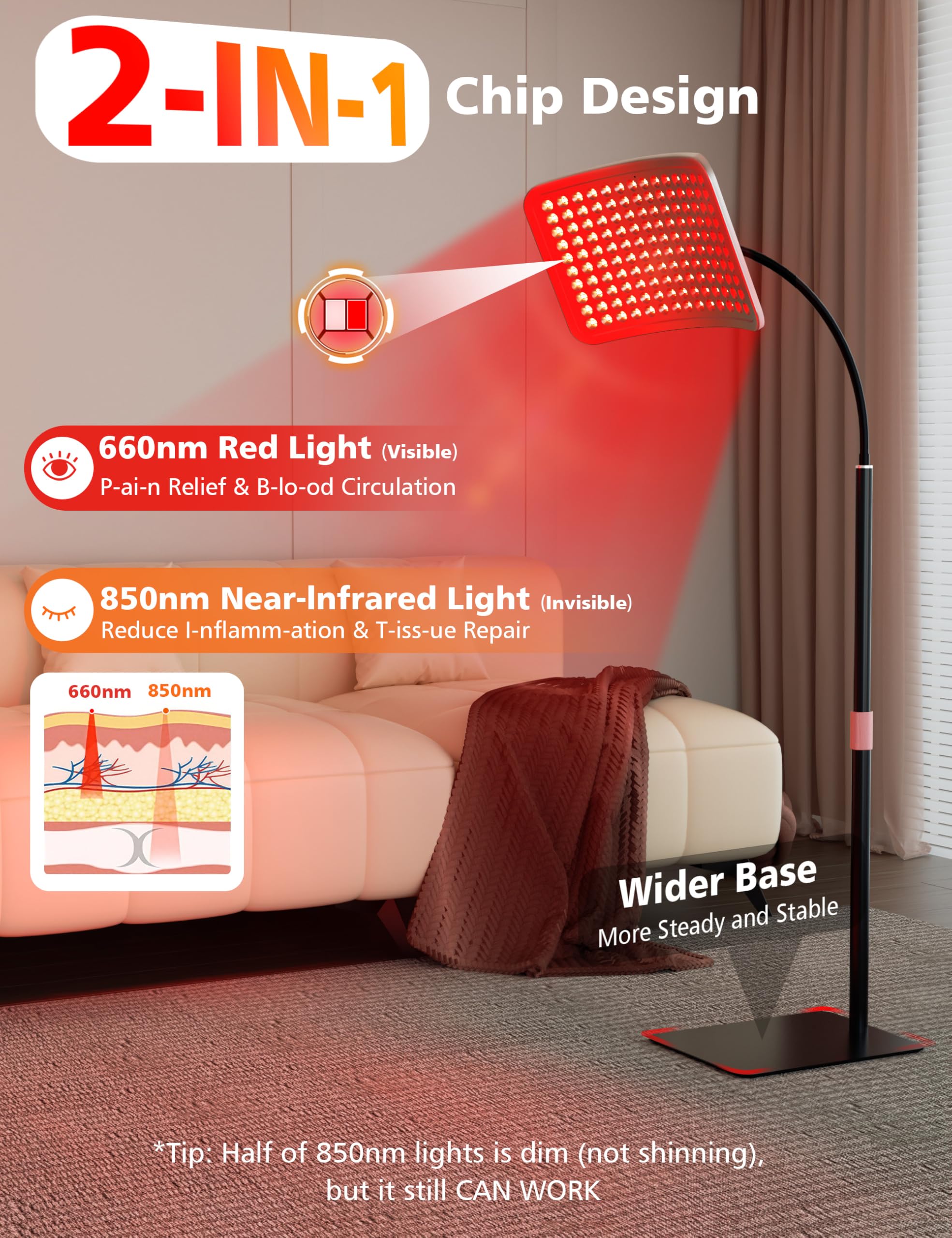 Aulanto Red Light Panel dual-wavelength emitters deliver 660nm and 850nm light.