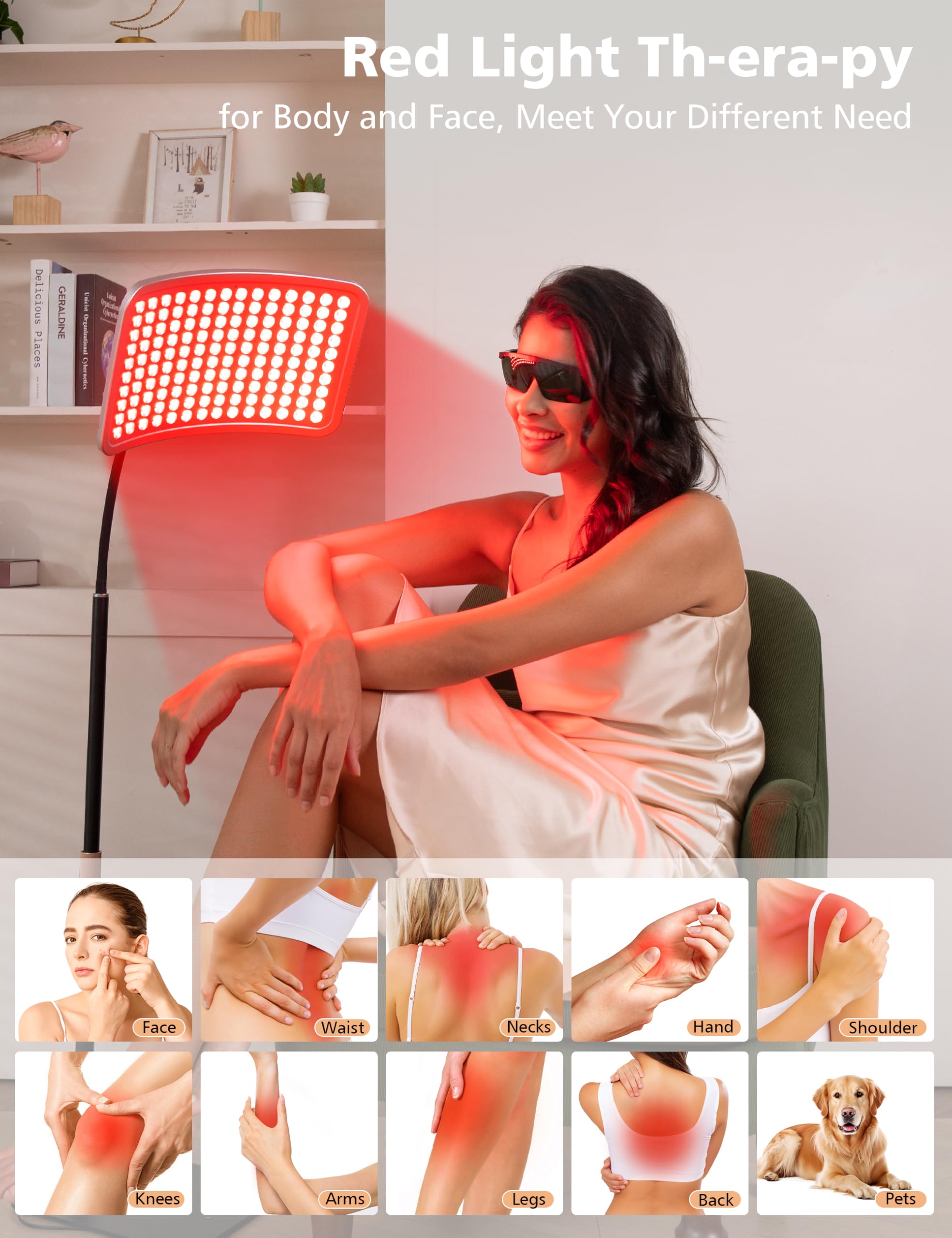 Aulanto Red Light Panel side view showing adjustable stand for versatile positioning.