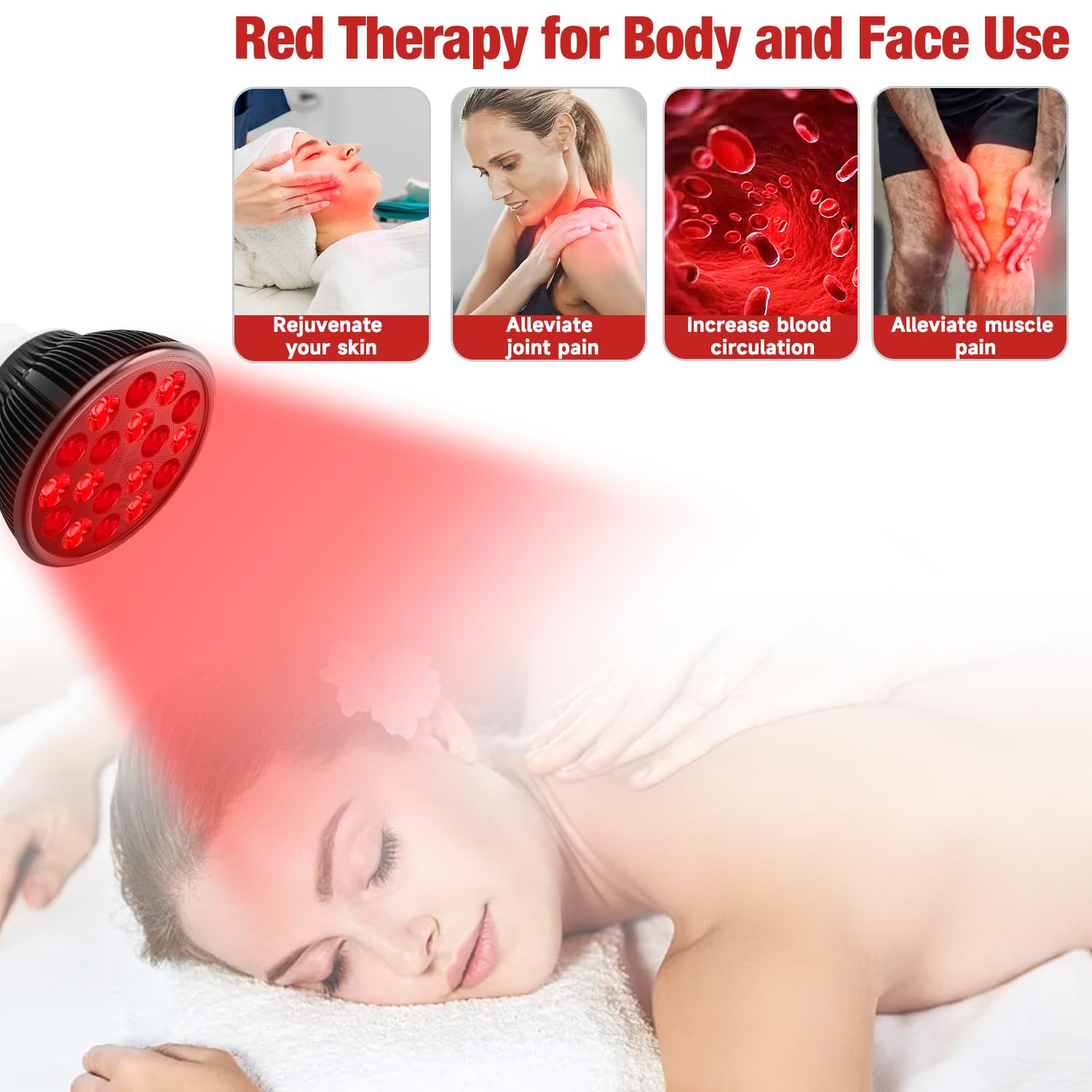 Aumtrly red light therapy bulb back view displaying E26 socket compatibility.
