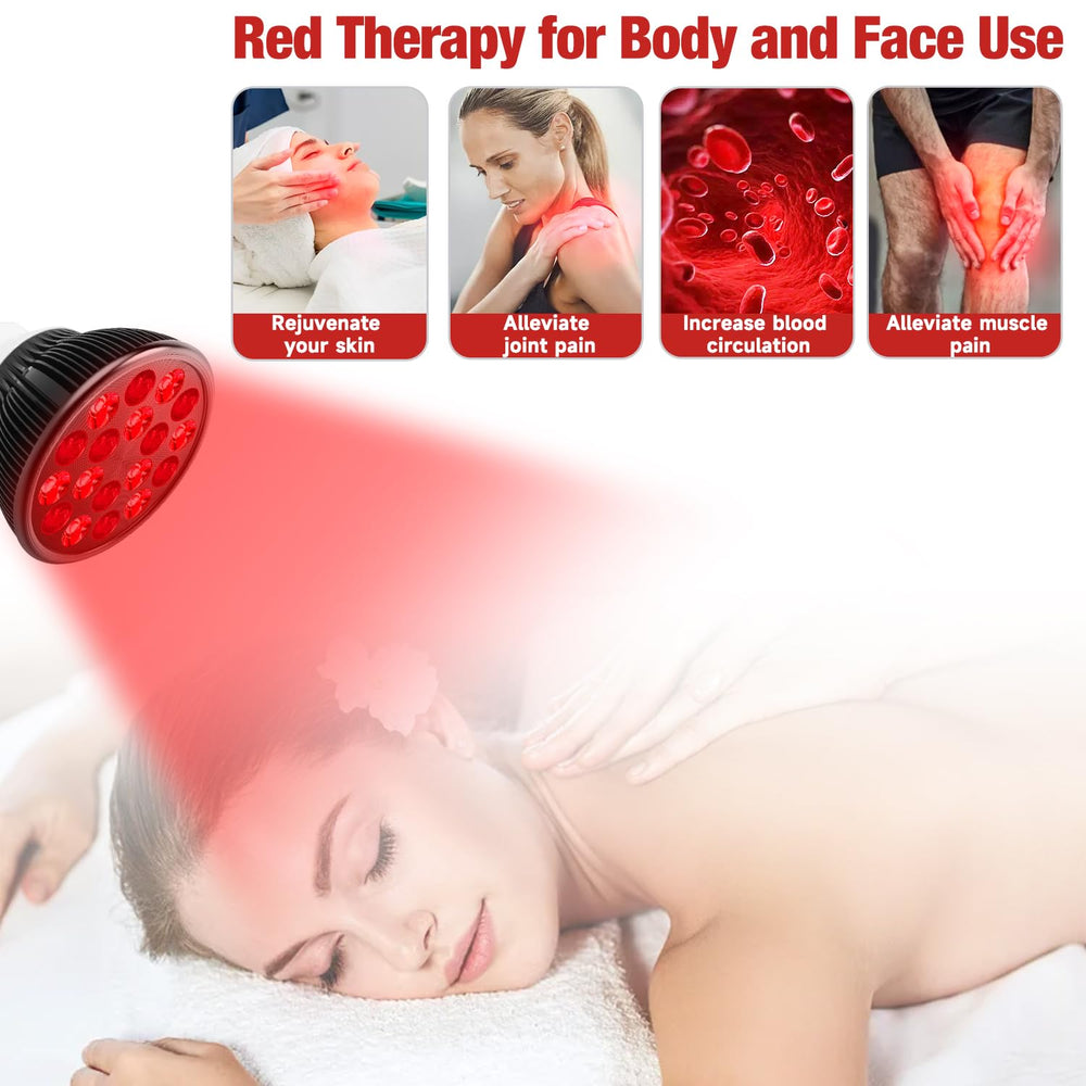Aumtrly red light therapy bulb back view displaying E26 socket compatibility.