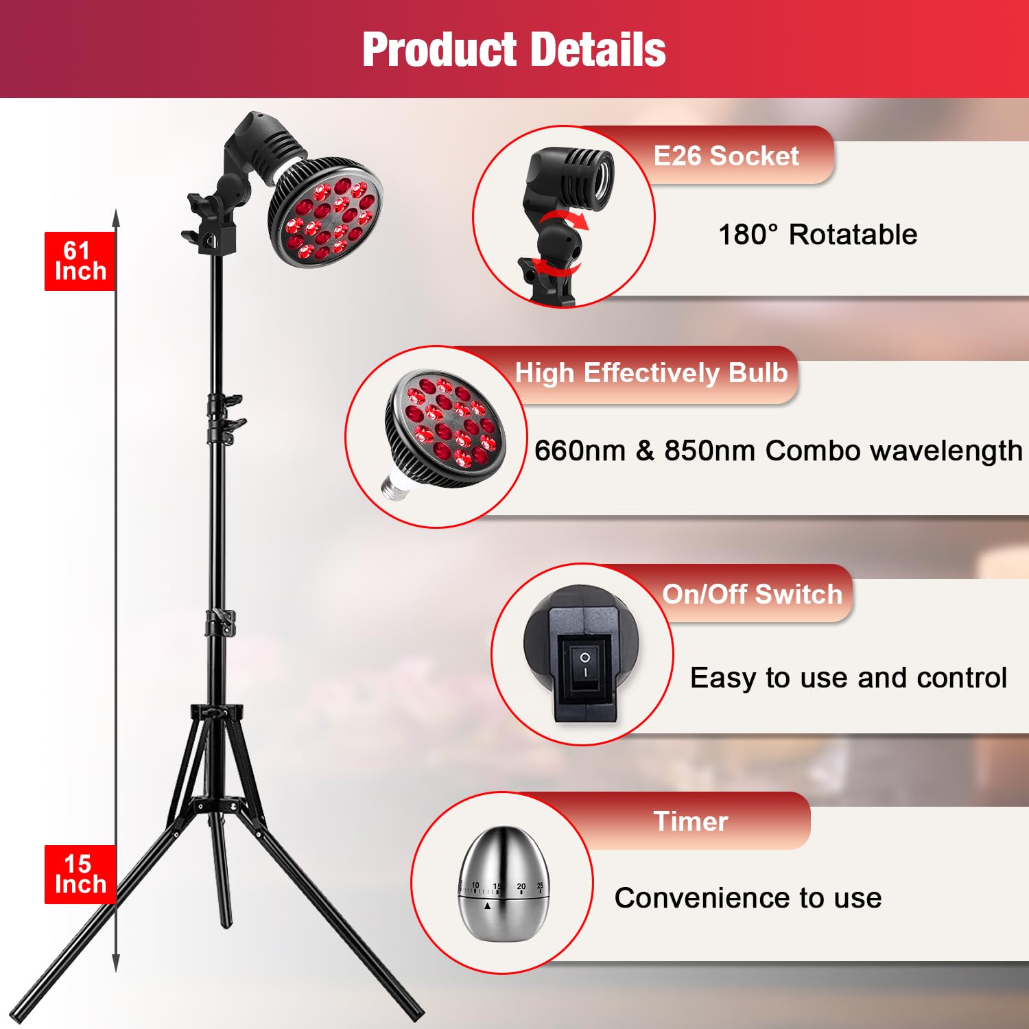 Aumtrly lamp with angle adjustment for precise positioning during sessions.