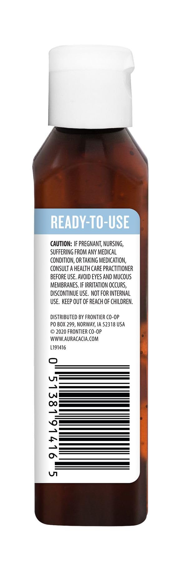Aura Cacia 4oz label on packaging emphasizing size and convenience.