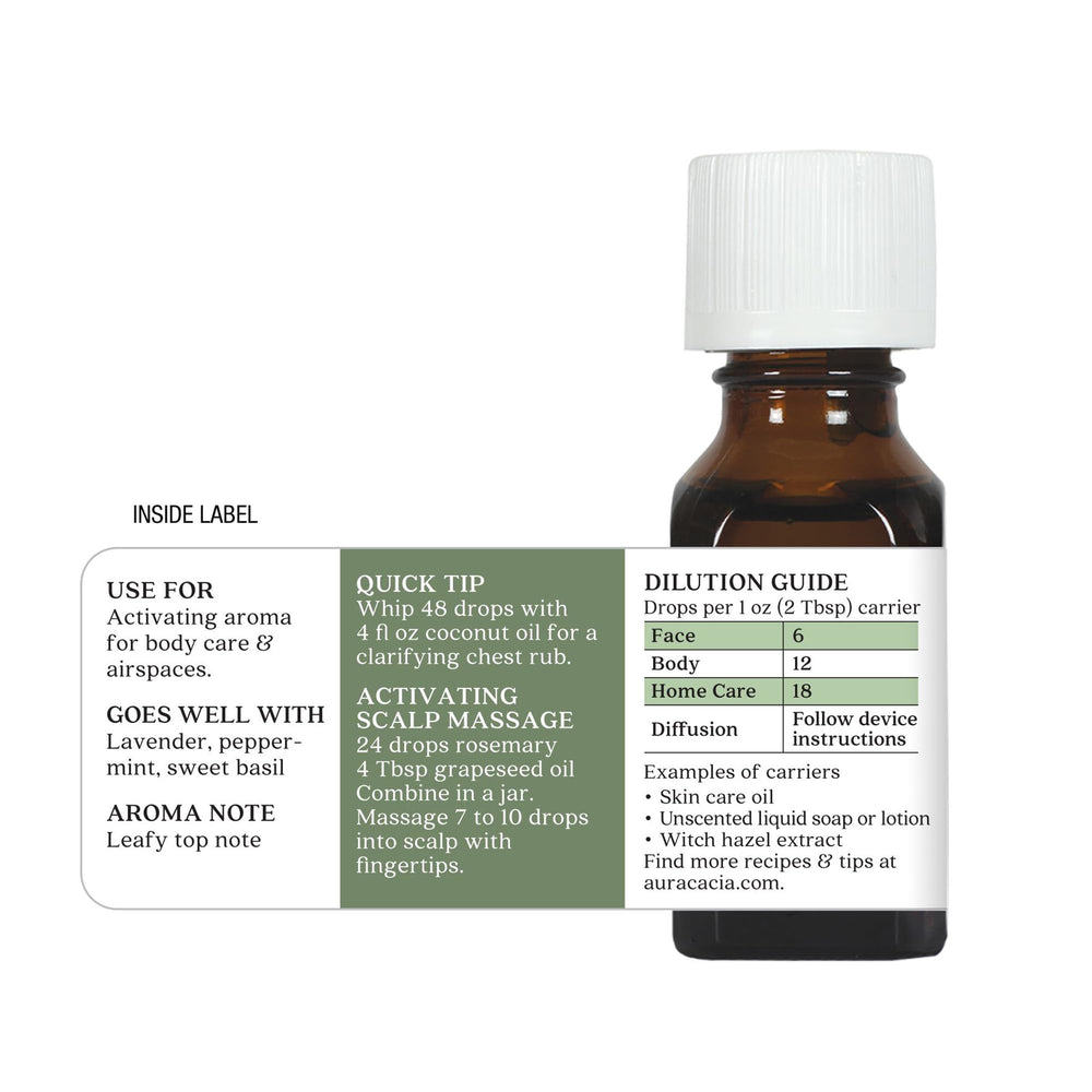 Aura Cacia aceite de romero para difusor, aroma estimulante para espacios.