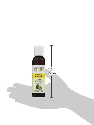 Aura Cacia avocado oil ingredient label highlights natural nourishment for complexion.