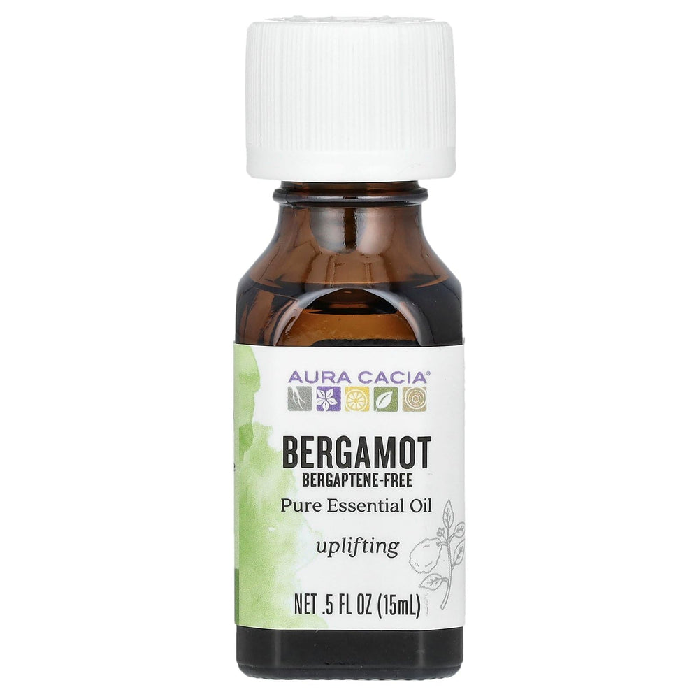 Aura Cacia bergamot oil bottle for a bright diffuser aroma and refreshing home scent