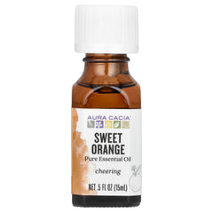 Aura Cacia Brightening Orange Sweet bottle showcasing pure citrus aroma for mood uplift.