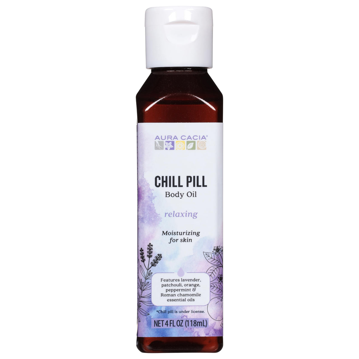 Aura Cacia Chill Pill bottle pour for calming aromatherapy during daily skincare