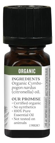 Aura Cacia citronella organic label on bottle indicating USDA certification.