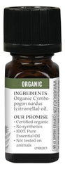 Aura Cacia citronella organic label on bottle indicating USDA certification.