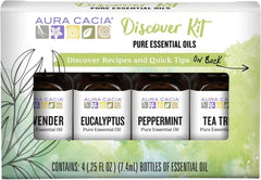Aura Cacia Discover essential oils kit lavender bottle for calming diffusions and blends.
