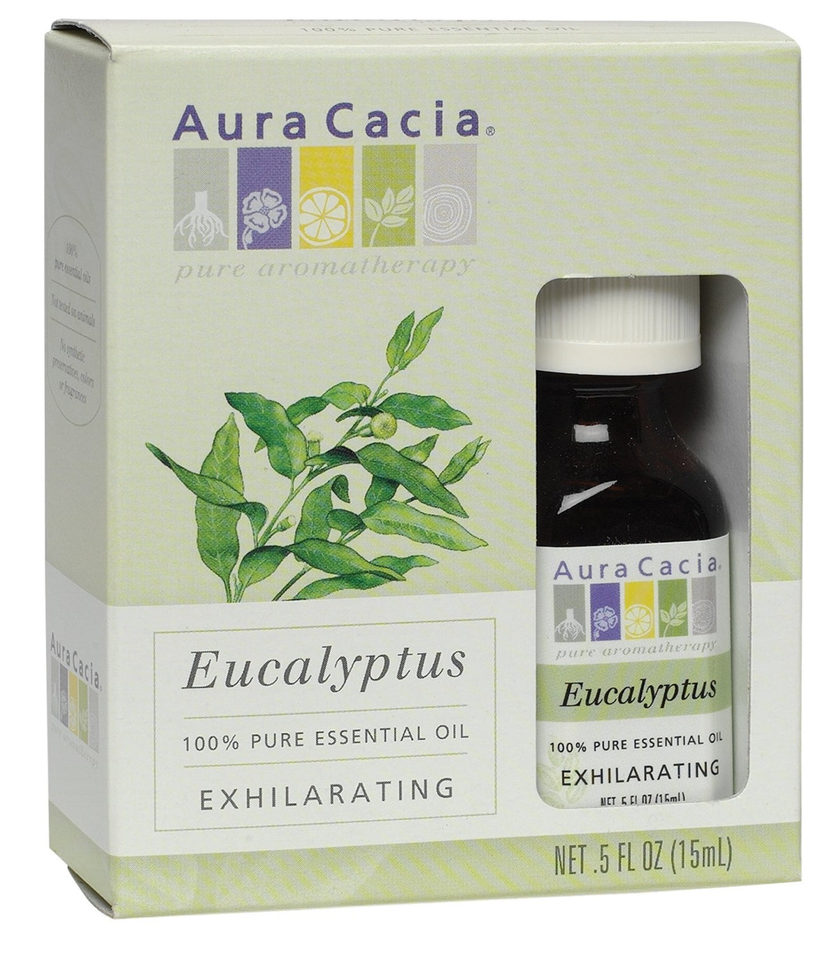 Aura Cacia Eucalyptus bottle close-up for a crisp, refreshing aroma.