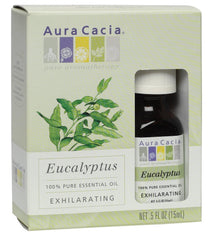Aura Cacia Eucalyptus bottle close-up for a crisp, refreshing aroma.
