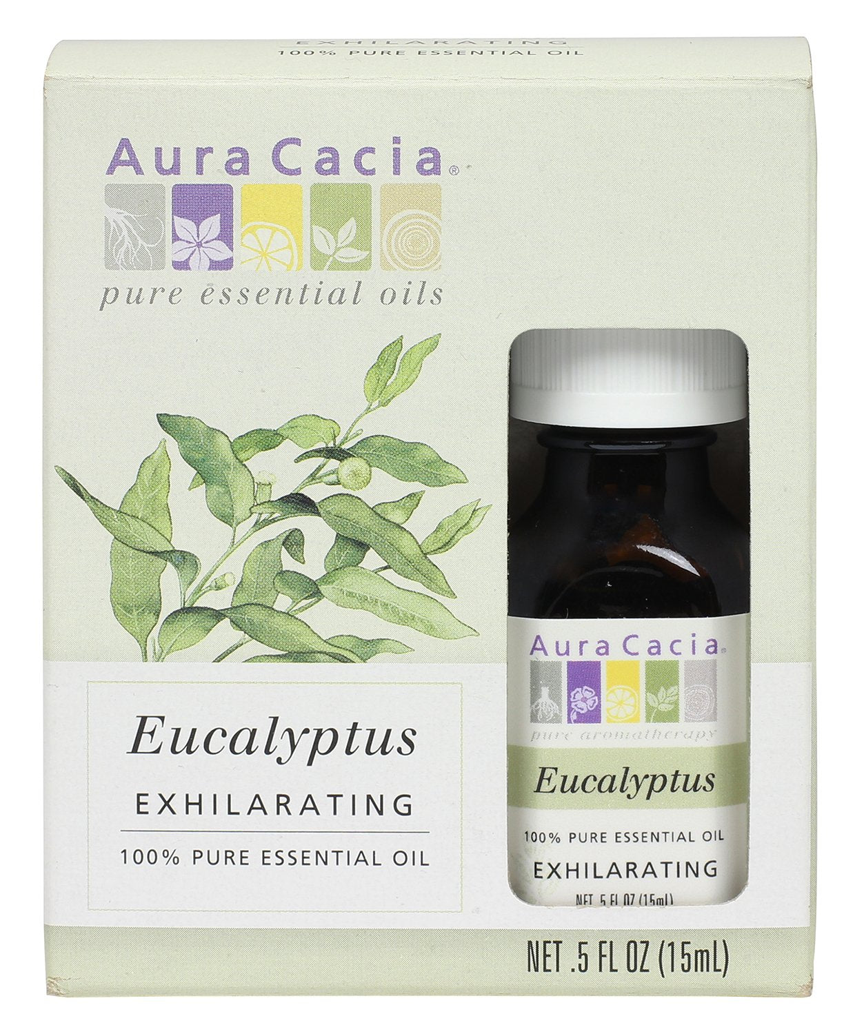Aura Cacia Eucalyptus bottle pour, ideal for diffusing and DIY blends.