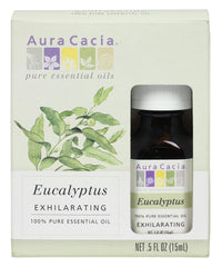Aura Cacia Eucalyptus bottle pour, ideal for diffusing and DIY blends.
