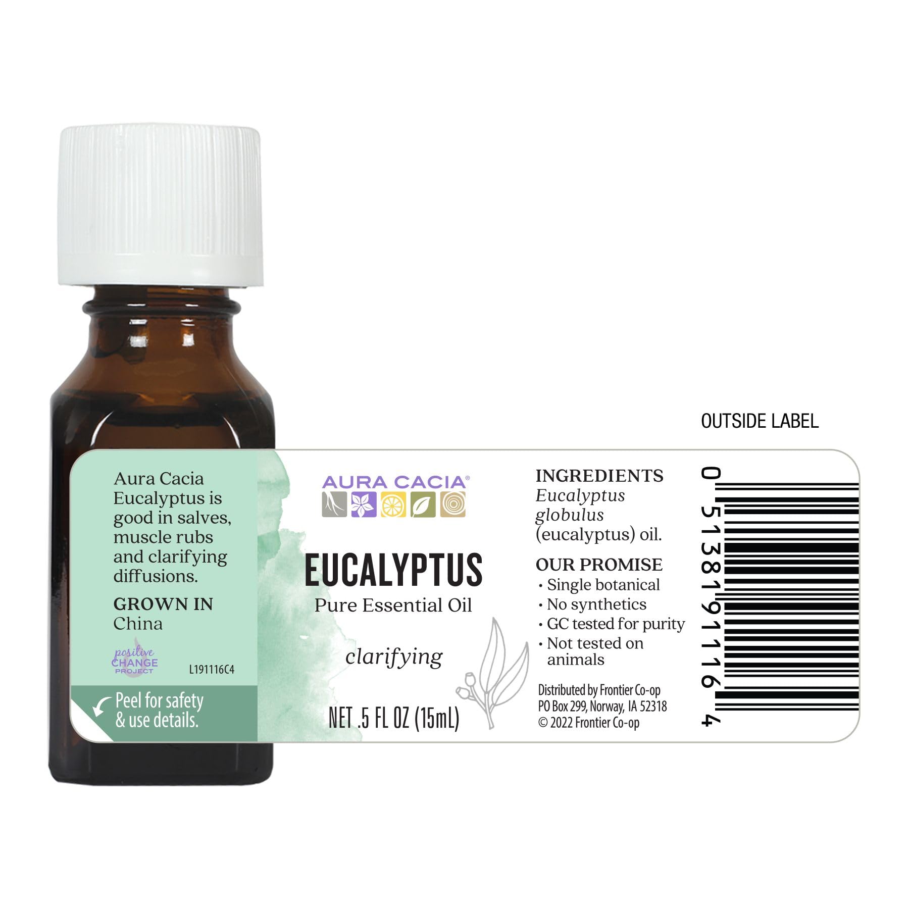 Aura Cacia Eucalyptus oil closeup highlights natural purity.
