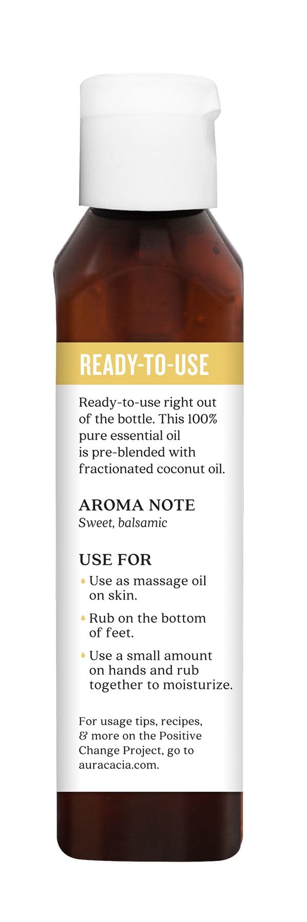 Aura Cacia frankincense in fractionated coconut oil applied to skin.