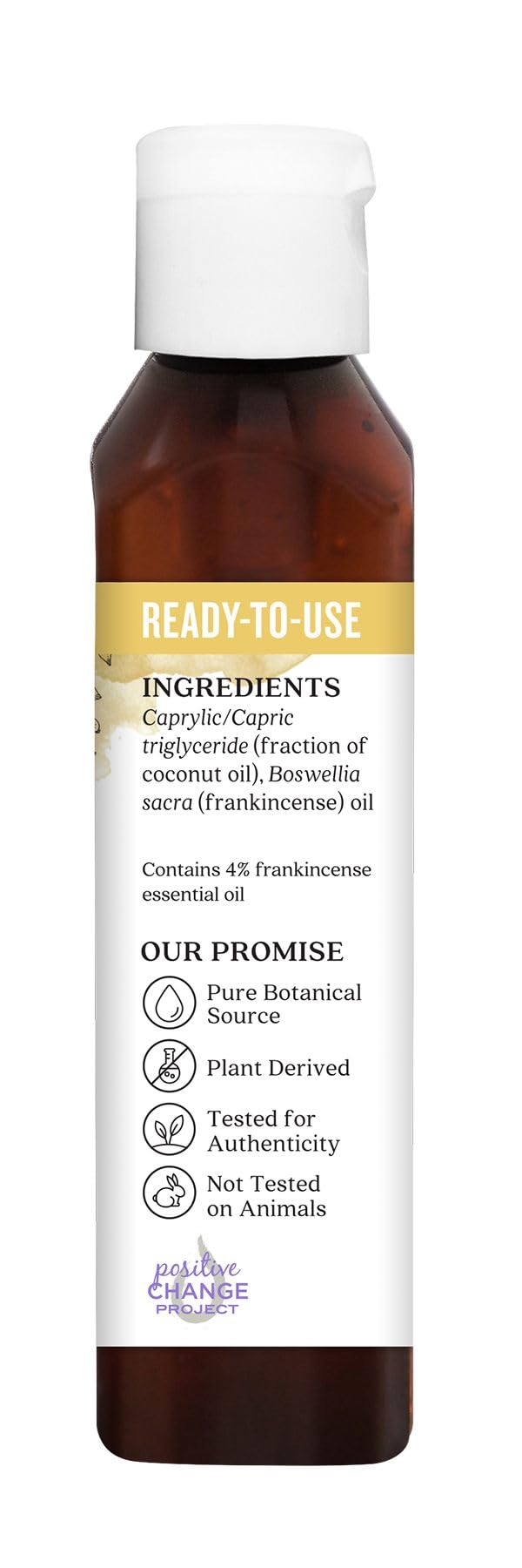 Aura Cacia frankincense oil bottle diffusing in a calm space.