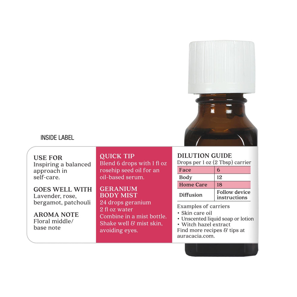 Aura Cacia Geranium essential oil used in a DIY body oil blend