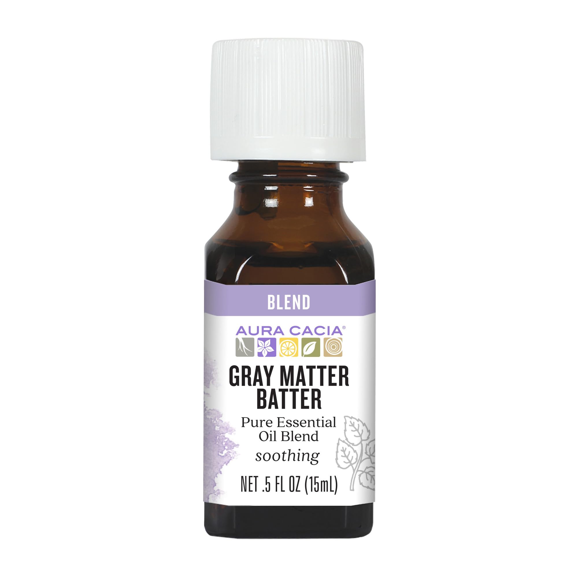Aura Cacia Gray Matter Batter bottle pour for diffuser and temple massage aromatherapy focus.