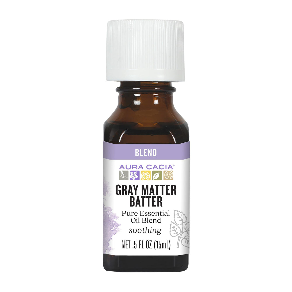 Aura Cacia Gray Matter Batter bottle pour for diffuser and temple massage aromatherapy focus.