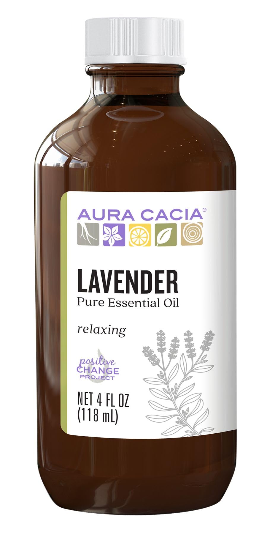 Aura Cacia lavender oil bottle pour for calming aromatherapy.