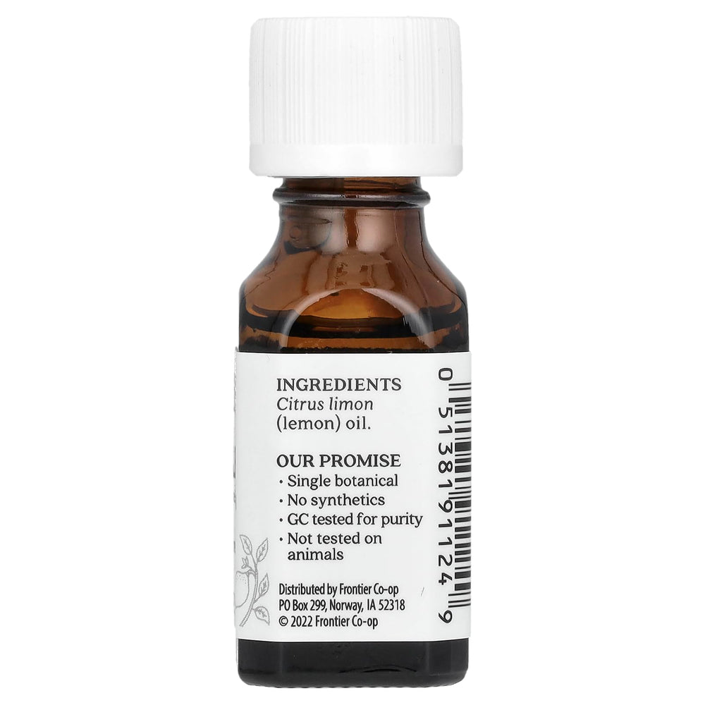 Aura Cacia lemon essential oil amber jar, bright citrus scent for diffusing.