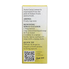 Aura Cacia lemon essential oil in diffuser for refreshing scent.