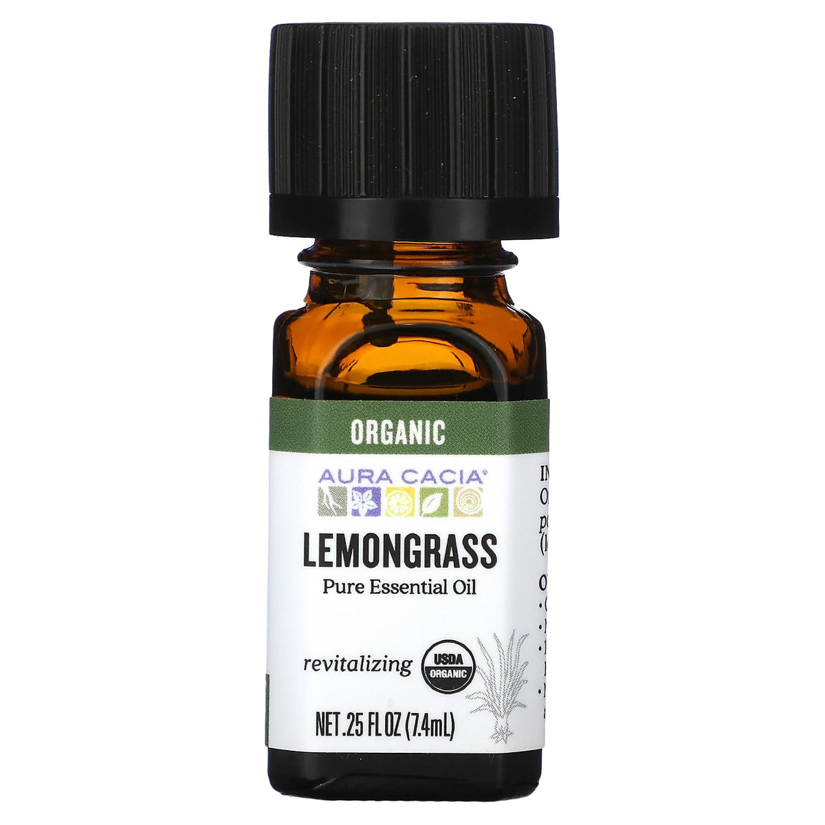Aura Cacia lemongrass essential oil bottle pour, diffusion-ready aroma