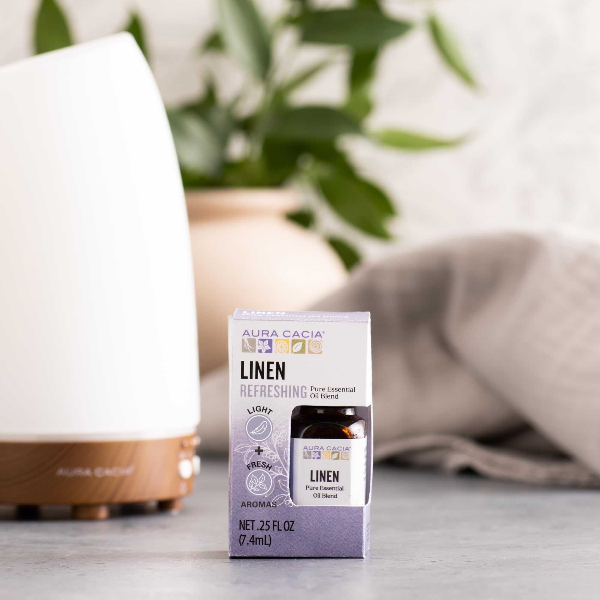 Aura Cacia Linen drops bottle easy to add to diffusers for a light room aroma.