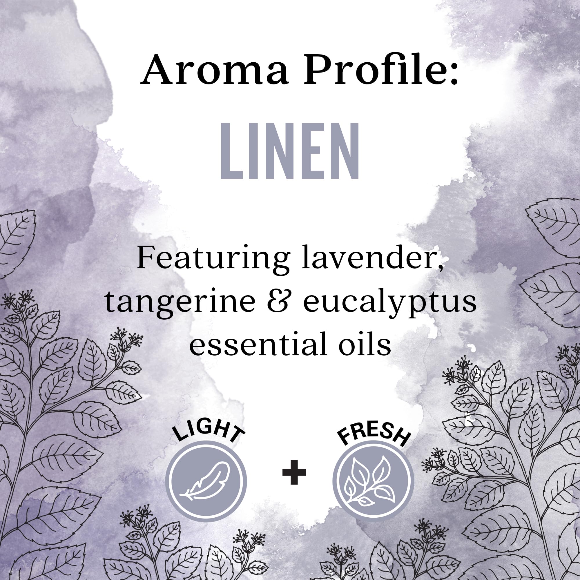 Aura Cacia Linen fabric spray misting on sheets and pillows for a fresh lift.