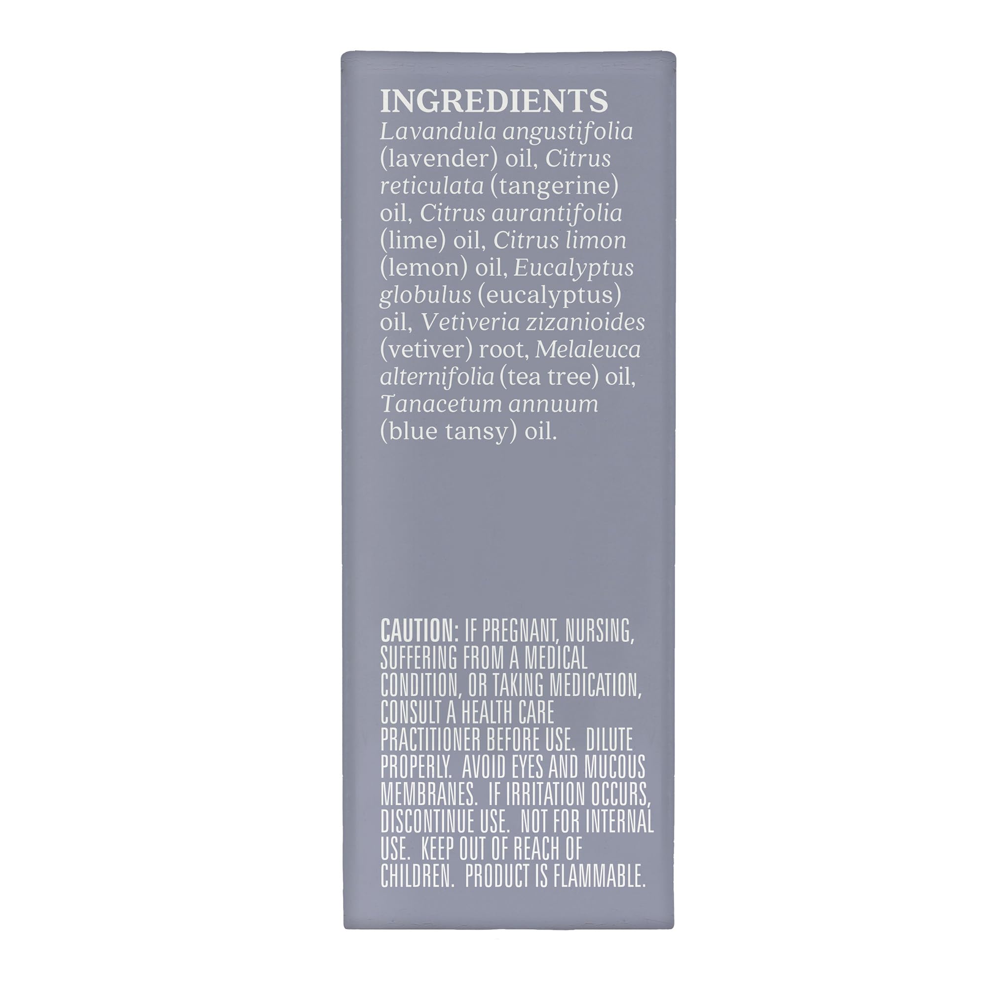 Aura Cacia Linen label closeup highlights natural color from botanicals.