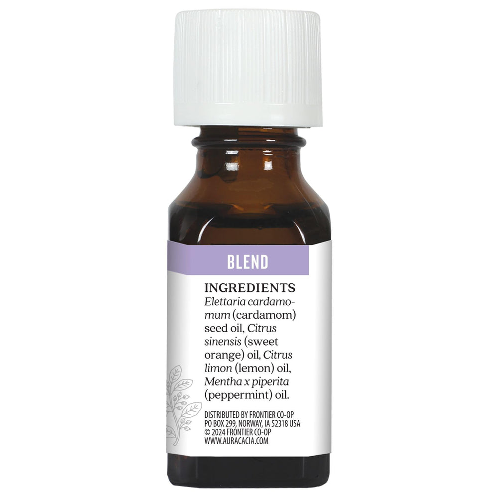Aura Cacia Pep Talk bottle label with purity details
