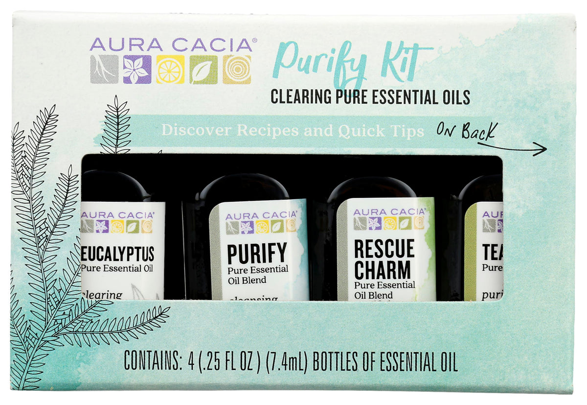 Aura Cacia Purify kit with eucalyptus bottle for refreshing spaces