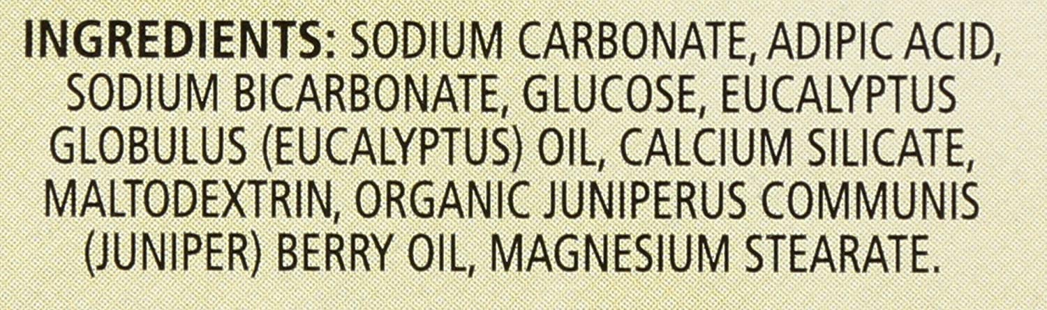 Aura Cacia purifying eucalyptus tablets on shelf suggest no synthetic fragrances for a natural experience.