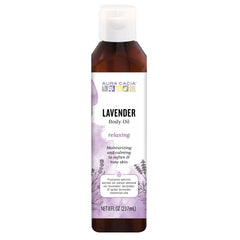 Aura Cacia Relaxing Lavender body oil bottle for at-home spa
