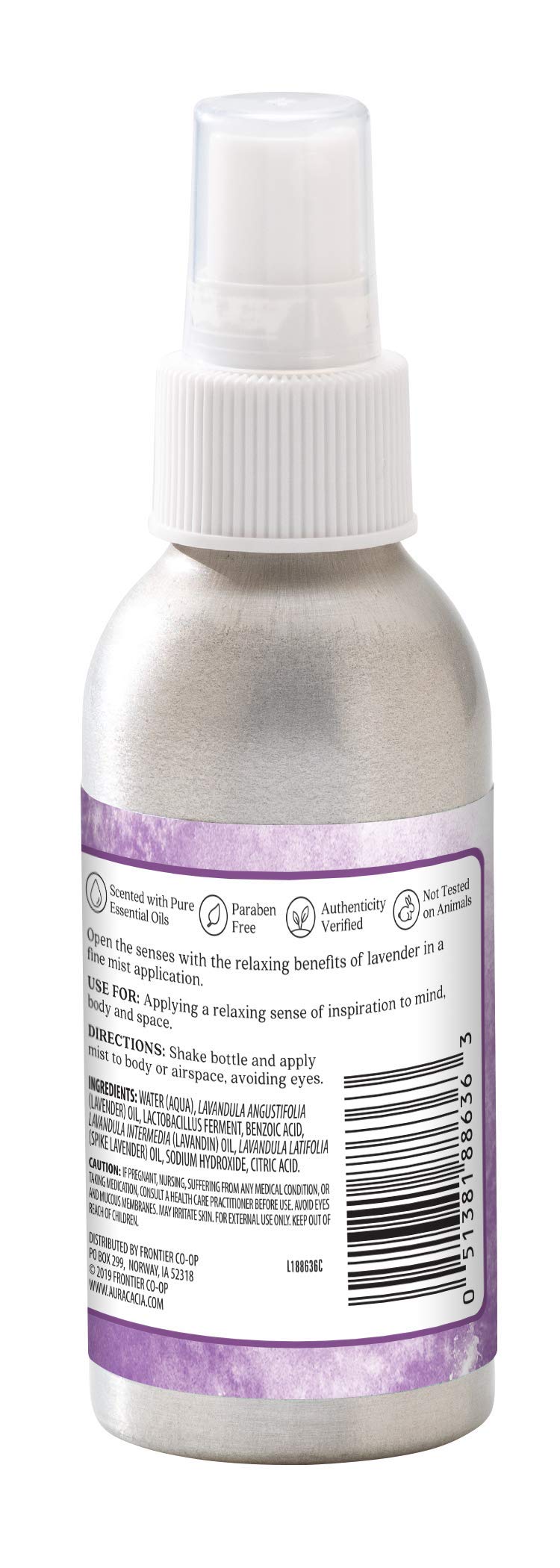 Aura Cacia Relaxing Lavender Mist being spritzed to refresh spaces with aromatherapy.