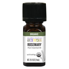 Aura Cacia rosemary essential oil bottle for pure aromatherapy sessions