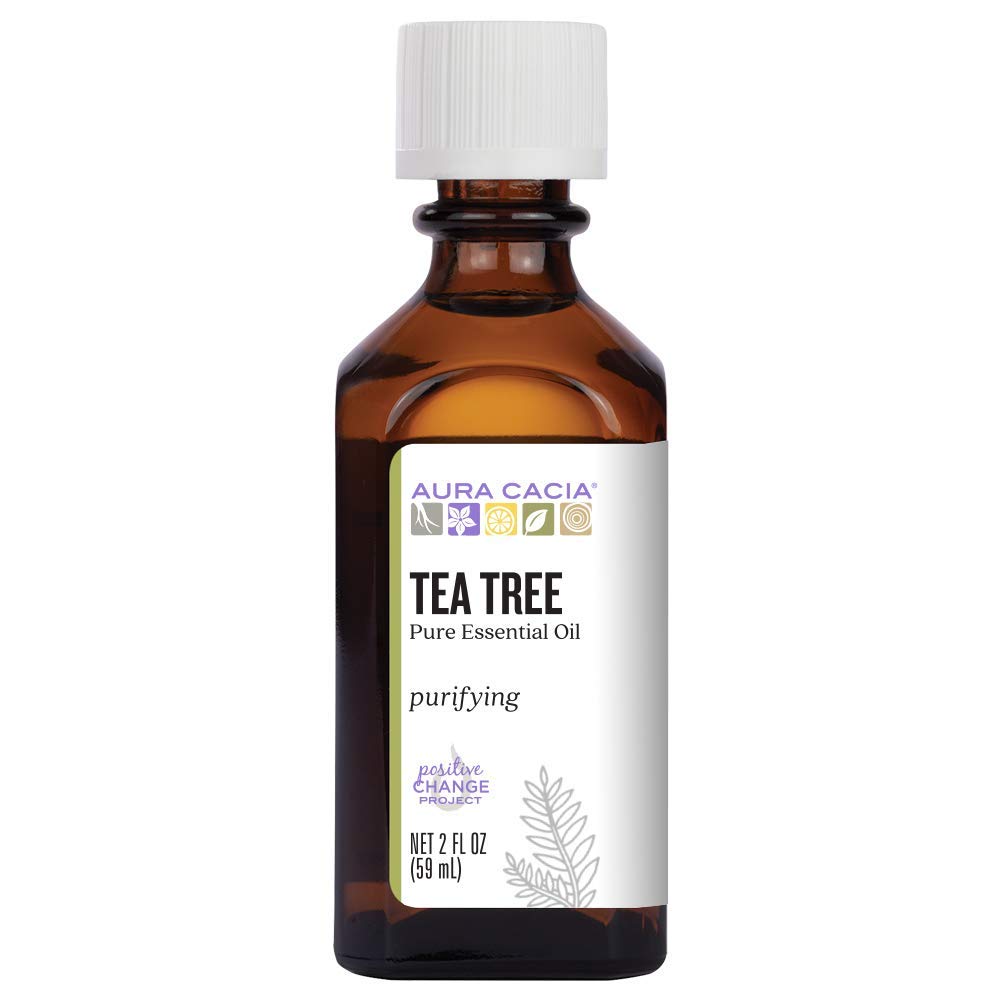 Aura Cacia Tea Tree Oil bottle for versatile skin and hair care