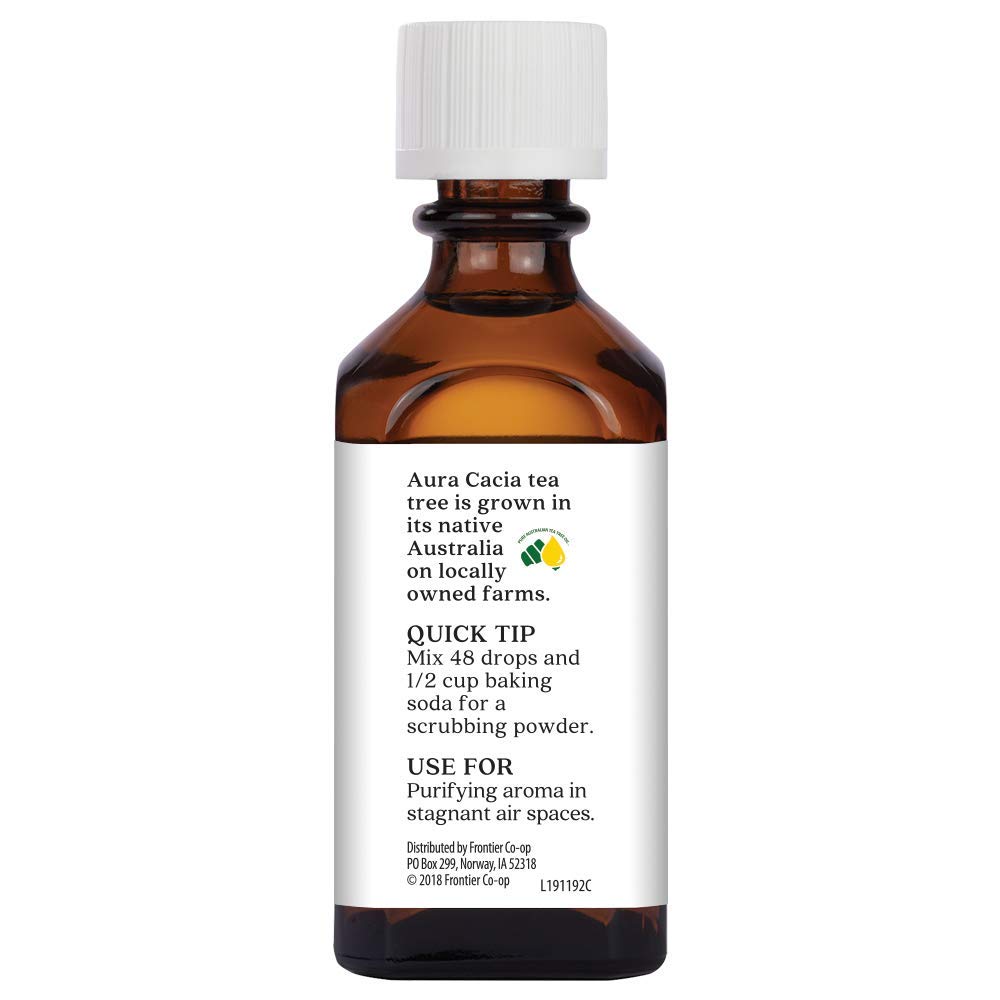Aura Cacia Tea Tree Oil bottle with safe dilution in mind for skin care